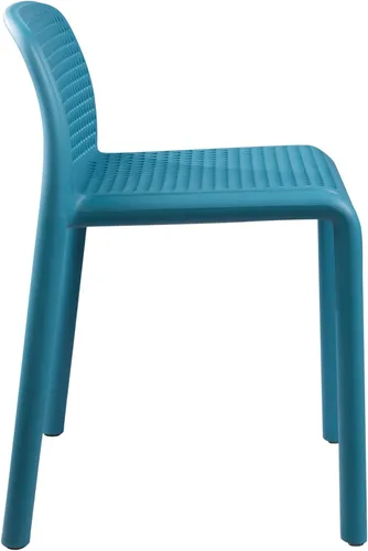 Vista 5 de CozyBlock Punch - Silla de comedor apilable perforada para interior y exterior, juego de 4 (azul turquesa)