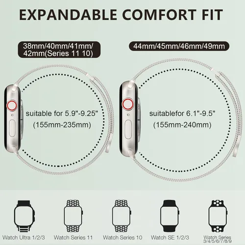 Vista 2 de Marge Plus Correa de malla de acero inoxidable cierre magnético para Apple Watch 7/6/5/4/3/2/1/SE de 1.5"/1.58"/1.61"/1.65"/1.73"/1.77" para A- Luz