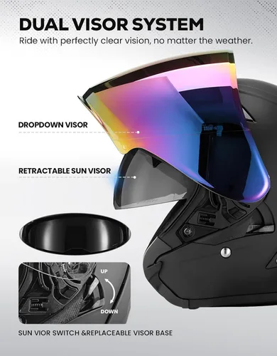 Vista 2 de XFMT 3/4 Open Face Motorcycle Helmet Dual Visor Moped Street Bike Scooter Helmet with Internal Sunshield for Adults Men & Women, DOT Approved