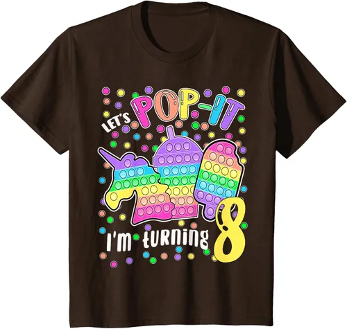 Vista 34 de Let's Pop-it I'm turning 8 Colorful 8th Birthday - Camiseta para niña, Negro