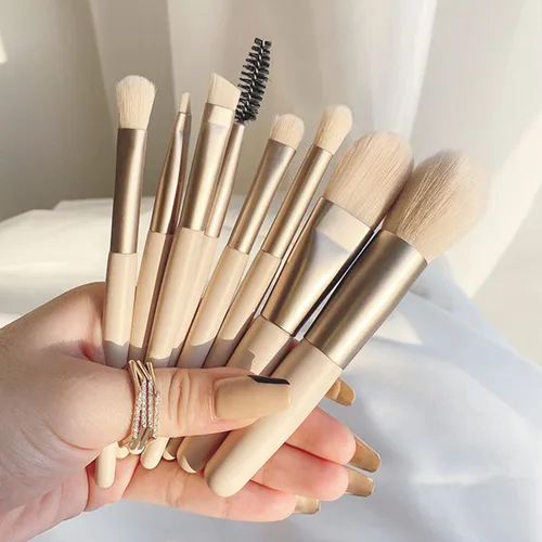 Vista 7 de Juego de 8 brochas de maquillaje, mini brochas de maquillaje, brochas de maquillaje, mezcla de rubor, corrector de sombra de ojos, delineador