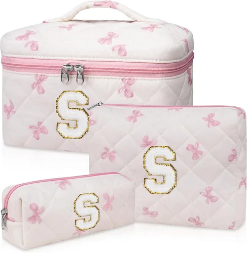 Vista 17 de Set de Bolso de Maquillaje Inicial Junesters, Bolso de Maquillaje Acolchado Personalizado, Bolso de Cosméticos Floral Grande para Mujeres, Bonitos