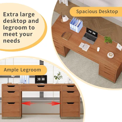 Vista 4 de MaverickFurni Office Desk with Drawers, 54 Inch Computer Desk with 7 Drawers for Bedroom, Small Executive Desk with Stoarge Drawers for Work Study
