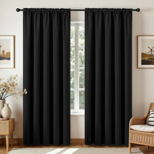 Vista 19 de CUCRAF Cortinas Opacas Beige de 45 Pulgadas, con Aislamiento Térmico Reductor de Ruido con Bolsillo para Barra, Cortinas de Ventana para Dormitorio