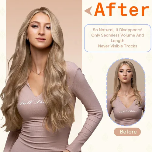 Vista 51 de Full Shine - Extensiones de cabello humano con cinta, mezcla de rubio hongo # 8 castaño ceniza resaltado 60 rubio ceniza