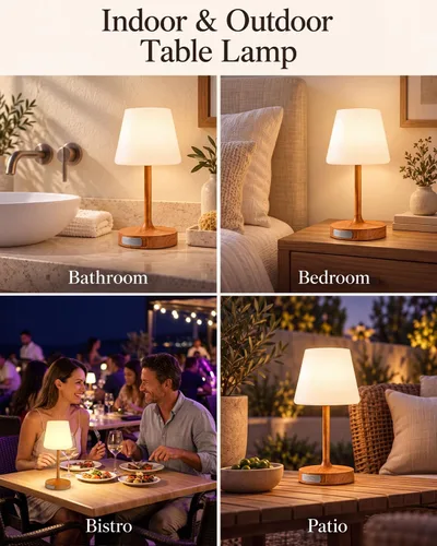 Vista 9 de GEEZO Lámpara de ducha IP55 impermeable, pequeña lámpara de mesa recargable inalámbrica de 5000 mAh, funciona con pilas, lámpara táctil regulable