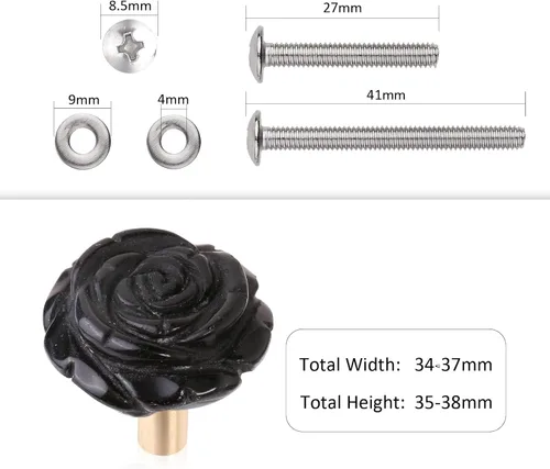 Vista 2 de Rockcloud Paquete de 4 pomos de cristal rosa para cajones, tiradores de armario, pomos de flores, herrajes para muebles, obsidiana negra