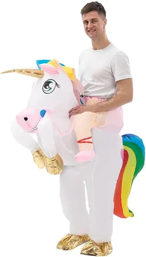 Vista 8 de ISTOOLL Disfraz inflable de unicornio de Pascua, divertido disfraz de Navidad, fiesta de cosplay, festival, mascarada, montar en unicornio, traje