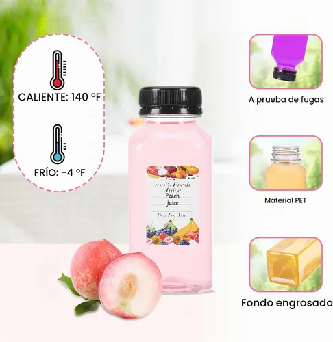 Vista 4 de 48 botellas de plástico vacías de 8 onzas, recipientes transparentes para bebidas caseras con tapas negras a prueba de manipulaciones para jugos
