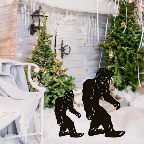 Vista 7 de TT & MM Bigfoot - Juego de 2 estacas de metal para decoración de patio, regalo de Sasquatch de pies grandes para hombres y mujeres, estatuas