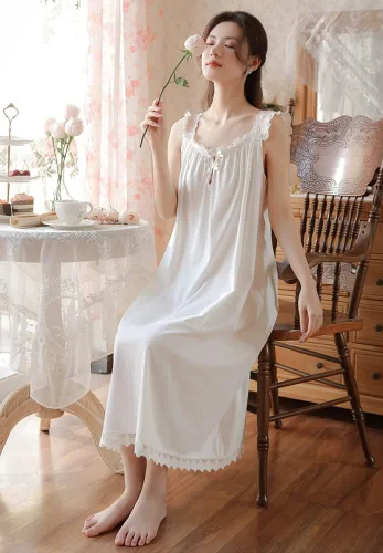Vista 4 de Sharebeauty Camisón de algodón estilo princesa victoriana para mujer, ropa de dormir vintage