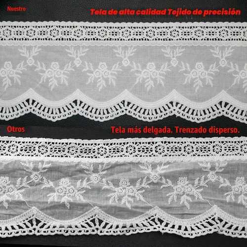 Vista 6 de FQTANJU Cinta de encaje de algodón blanco de 3 yardas, encaje de ganchillo de 4-1/4 pulgadas de ancho, bordado floral con volantes
