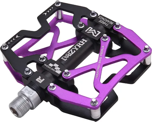 Vista 10 de Mzyrh - Pedales de bicicleta de montaña, ultra fuertes, coloridos, mecanizados CNC, de 9/16 pulgadas, ciclismo sellado con 3 rodamientos