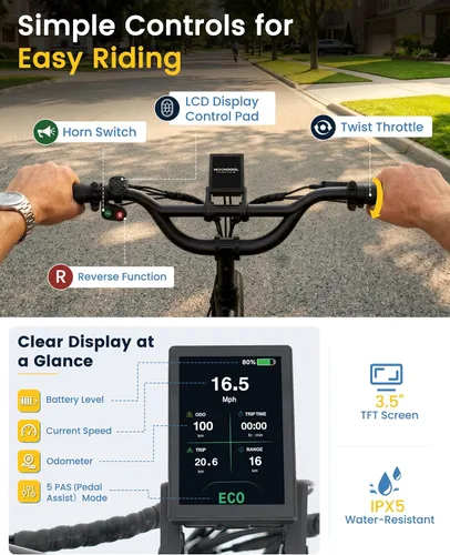 Vista 2 de MOONCOOL Electric Tricycle for Adults, 500W/750W Folding Electric Trike for Adults, 20"x3.0" Fat Tire 3 Wheel Electric Bike, Aluminum Frame