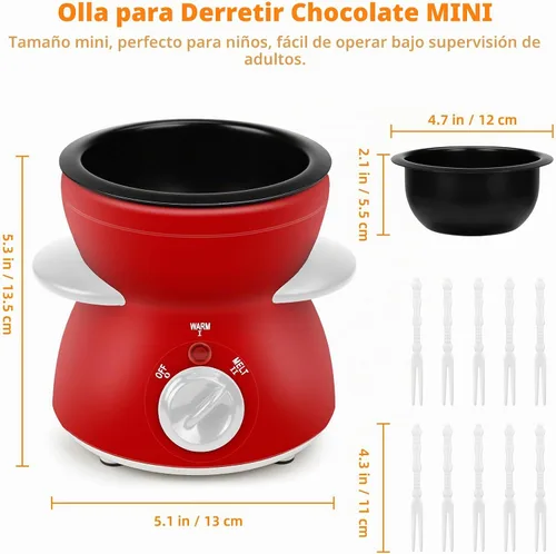 Vista 5 de Mini olla para fundir chocolate, fuente de fondue de chocolate, máquina calentadora de 8.79 onzas para chocolate con leche, queso, mantequilla Rojo