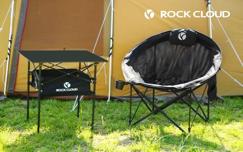 Vista 2 de ROCK CLOUD Silla plegable para acampar, sillas acolchadas de gran tamaño Negro