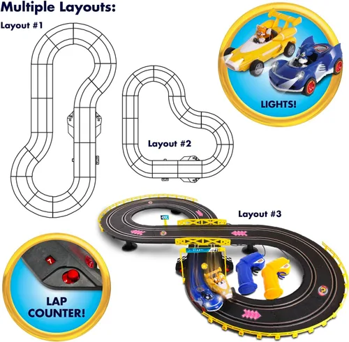 Vista 4 de Juego de coches de carreras de ranura NKOK Sonic & Tails RC, juego de carreras de vehículos, negro, coches que corren en pista de 8, cuentavueltas