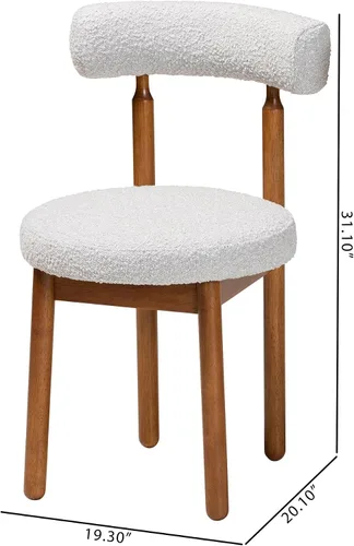 Vista 3 de Baxton Studio Edric Modern Japandi - Juego de sillas de comedor de 2 piezas con tela de boucle gris claro y acabado marrón nogal