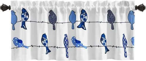 Vista 5 de Lush Decor Rowley Birds - Cortina (panel individual), 52 pulgadas de ancho x 18 pulgadas de largo, azul marino