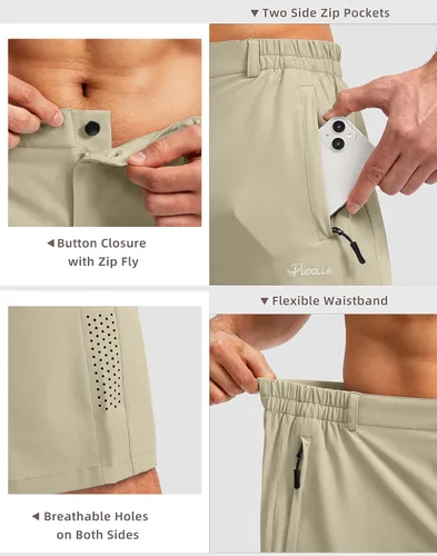 Vista 4 de Pudolla Pantalones cortos de senderismo para hombre, pantalones cortos de verano para viajes al aire libre para hombres con bolsillos con cremallera