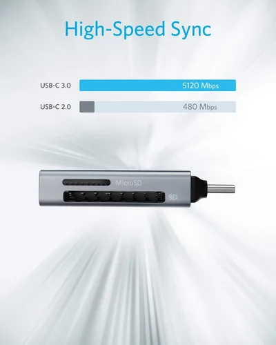 Vista 6 de Anker Lector de tarjetas SD, lector de tarjetas de memoria USB C 2 en 1 para cámara digital, visor de tarjetas SD con doble ranura para SDXC, SDHC