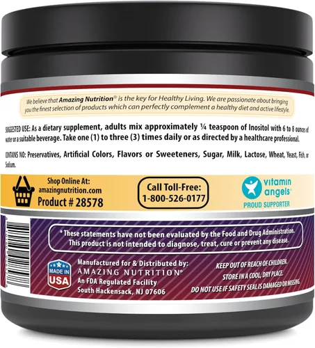 Vista 3 de Amazing Formulas - Suplemento en polvo de inositol 600 mg por porción Sin sabor 1 libra (16.01 oz) Sin OMG Sin gluten Fabricado