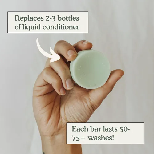 Vista 2 de Barra de acondicionador Menta + eucalipto Acondicionador ecológico con recipiente de viaje Acondicionador natural de calidad de salón, cero