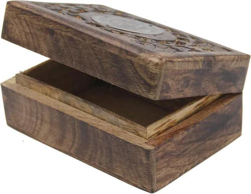 Vista 5 de Caja de almacenamiento de madera tallada a mano para joyas de chakras (raíz)
