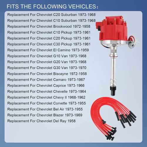 Vista 2 de Distribuidor HEI con cables de bujía de repuesto para Chevy SBC 350 BBC 454 Kit combinado de encendido, 0.413 in, silicona