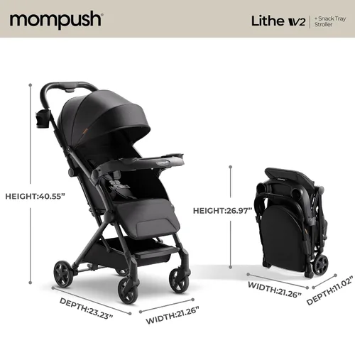 Vista 9 de Mompush Lithe V2 - Cochecito de viaje ligero, compacto y plegable con bolsa de viaje, cochecito plegable con una sola mano, bandeja para aperitivos
