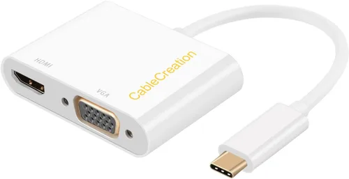 Vista 8 de CableCreation - Adaptador USB C a HDMI + VGA; adaptador USB tipo C (compatible con Thunderbolt 3) a HDMI 4K + VGA, compatible con MacBook Negro