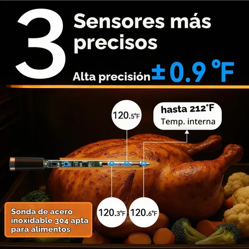 Vista 4 de BFOUR Termómetro de Carne Digital Inalámbrico con Amplificador LCD, Termómetro Bluetooth para Cocinar Alimentos con Aplicación Inteligente, Alcance