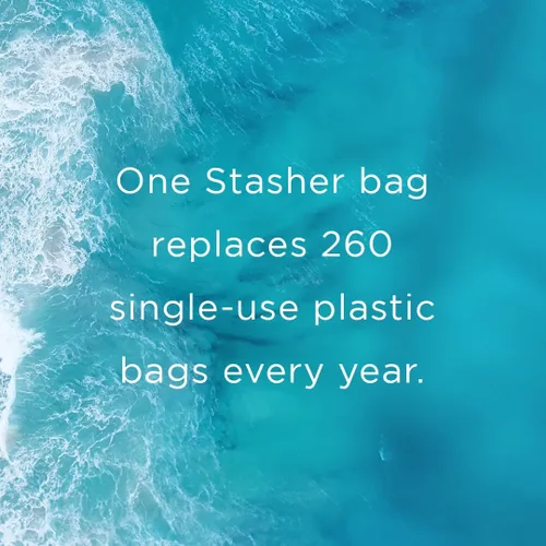 Vista 7 de Stasher Mini bolsas de silicona reutilizables de alta calidad, paquete de 2, aguamarina, 28 onzas Food-Safe Silicone, Eco-Friendly, Reusable
