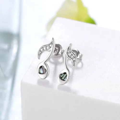 Vista 2 de Pendientes y anillo de plata de ley con notas musicales y clave de agudos, joyería musical para mujer
