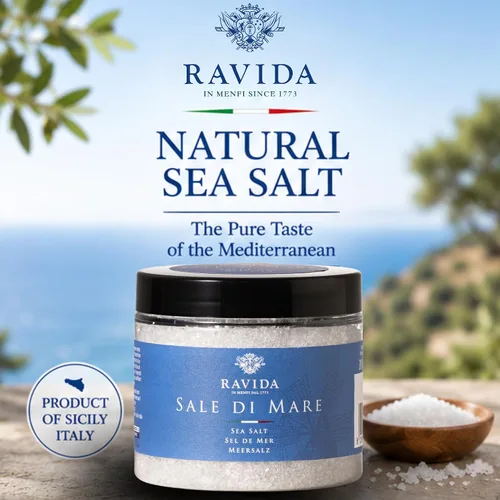 Vista 4 de Ravida Sal marina natural, 7.1 oz (200 g) – Sal marina mediterránea de grano medio, sal de mesa totalmente natural para cocinar, condimentar