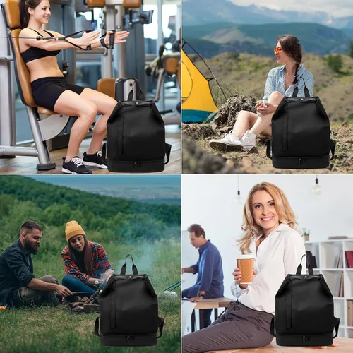 Vista 5 de Mochila de gimnasio, bolsa de gimnasio con compartimento para zapatos, mochila de viaje ligera para entrenamiento, deportes, casual, mochila