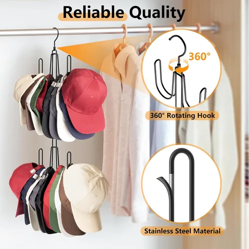Vista 2 de NANATI Perchas de sombrero para armario, organizador de sombreros de acero inoxidable, estantes para gorras de béisbol, organizador de gorras