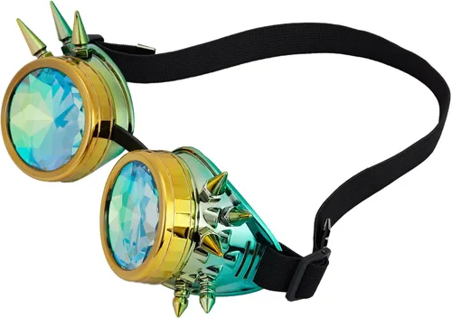Vista 94 de Gafas caleidoscopio para raves trippy psicodélico steampunk con lentes de cristal de difracción de prisma arcoíris