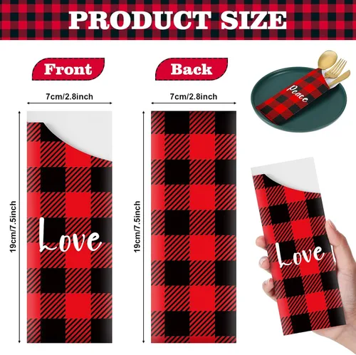 Vista 2 de Roowest 100 bolsas de cubiertos de Navidad desechables, soporte para cubiertos de papel de Navidad, bolsas para Navidad, hogar, boda, fiesta