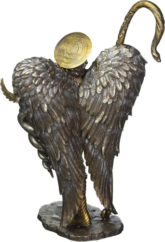 Vista 2 de Estatua de Arcángel de San Rafael con caduceo Bastón de curación Acabado de Bronce 8566