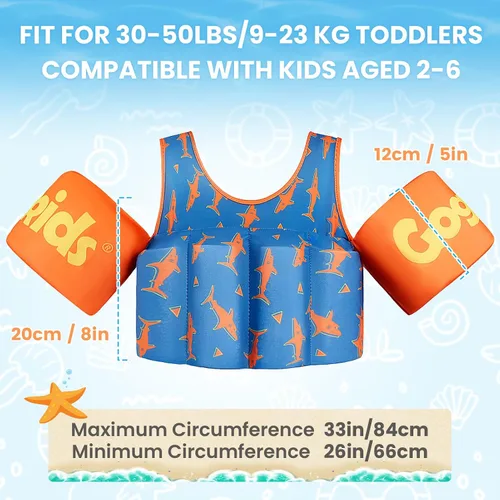 Vista 5 de Gogokids Chaleco de natación para niños, flotadores para niños de 20 a 50 libras, ayuda a la natación con alas de agua y correa para el hombro
