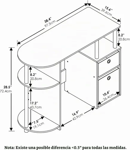 Vista 3 de Furinno Jaya Simplistic - Escritorio de estudio para computadora, americano/cromo/negro Bin Drawers, Computer Desk with Side Shelf, Office Desk