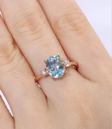 Vista 2 de Duan Fashion Jewelry 14k Gold Filled Natural Aquamarine Crystal Ring, Blue Topaz Natural Gemstone Engagement Wedding Ring Lady Size 6-10