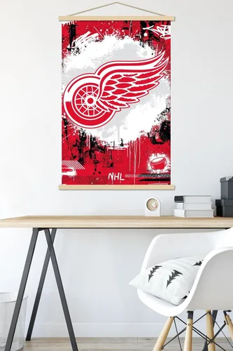 Vista 5 de Trends International NHL Detroit Red Wings - Póster de pared con logotipo Maximalist 23 con marco magnético Juego de perchas de madera de haya