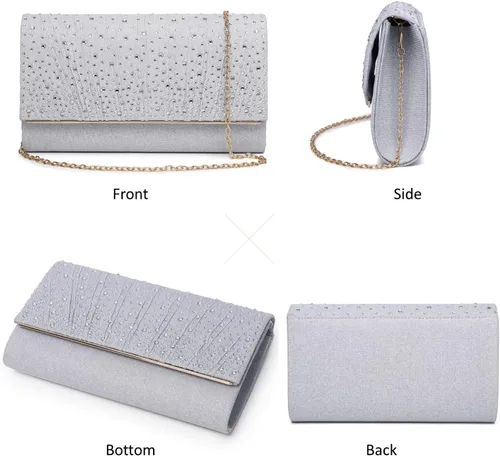 Vista 2 de Bolsas de noche para mujer, con lentejuelas con purpurina, bolso de mano brillante para mujer, bolso formal de boda, fiesta, baile