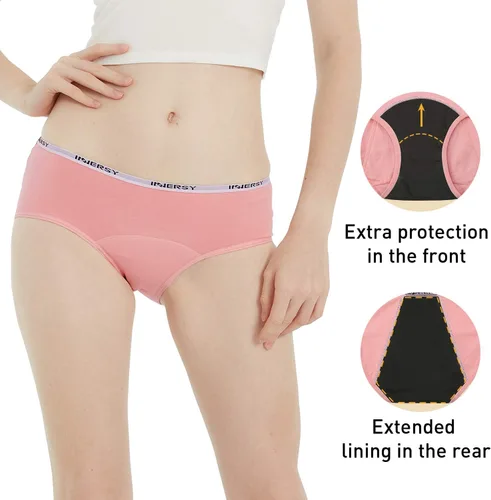Vista 2 de INNERSY Ropa interior de período para adolescentes y niñas, bragas menstruales de algodón, paquete de 3