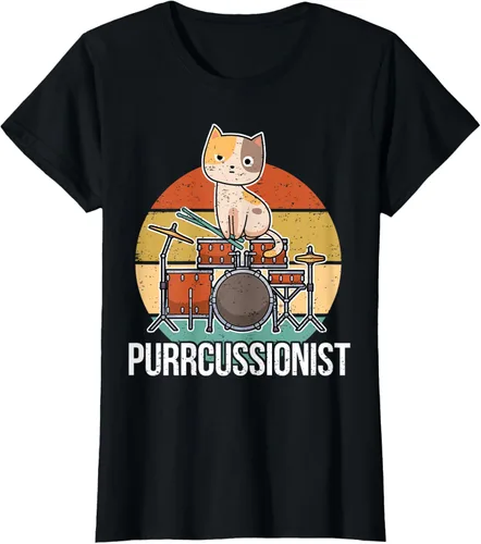 Vista 51 de Funny Percussion Drummer Drumming Drums Saying I Kitten Cat Camiseta, Negro, S