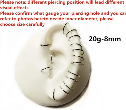 Vista 4 de ORANGELOVE Anillos de nariz hipoalergénicos de 20 G 18 G 16 G 14 G 12 G 10 G 8 G 316 l joyería de tabique de acero quirúrgico con bisagras anillo