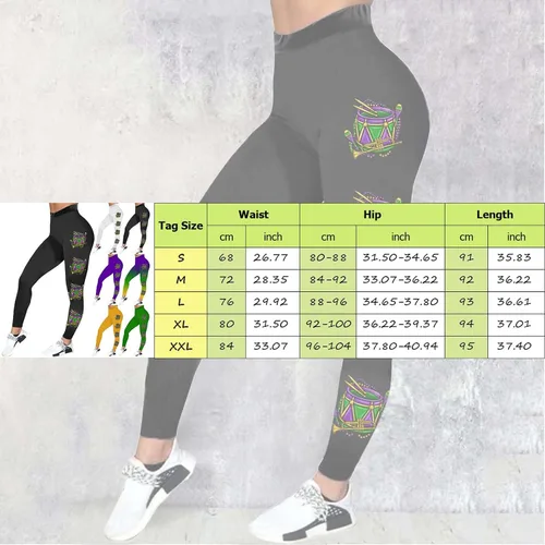 Vista 4 de sdbrld Leggings de Mardi Gras para mujer, color morado, gráfico, cintura alta, elásticos, con estampado de carnaval, festival, fiesta, yoga
