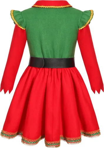 Vista 3 de Soyoekbt Disfraz de elfo de Navidad para niñas, disfraz de ayudante de Papá Noel para niñas